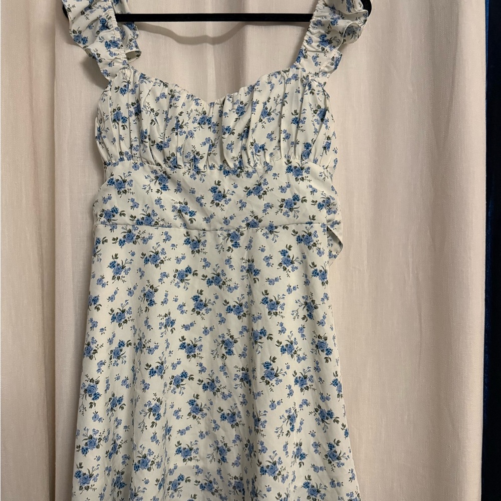 Altar'd State White Dress with Blue Floral Design